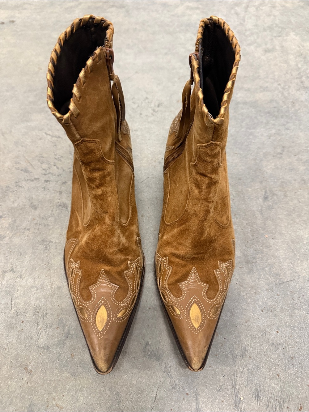 ANTONIO MELANI Vintage Brown Suede Western Ankle Boots